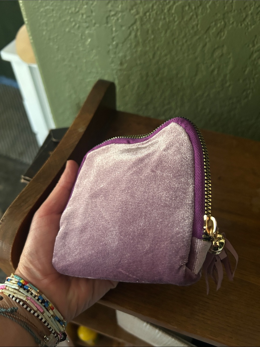 Lavender Velvet Zip Pouch Small Women's Bag